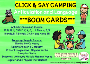 Preview of Click and Say CAMPING Articulation and Language BOOM CARDS