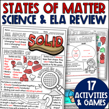 Preview of Solid Liquid Gas Worksheets States of Matter 5th Grade After Testing Packet