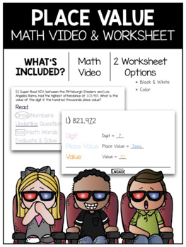 Preview of 4.NBT.1: Place Value Math Video & Worksheet