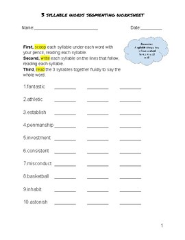 Preview of *5* 3-Syllable Words Scooping/Blending Worksheets