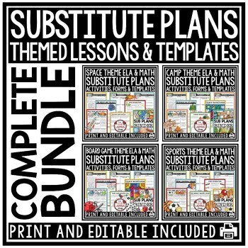 Preview of Substitute Binder Templates Lesson Plans Emergency Sub Plans 3rd 4th Grade