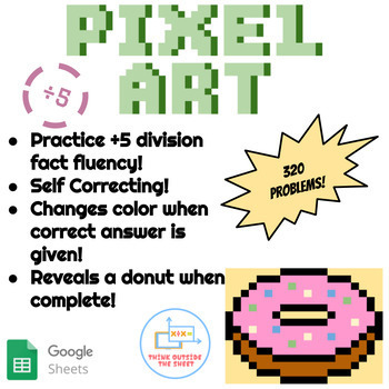 Preview of ÷5 Division Donut Pixel Art | Distance Learning Math Fact Fluency