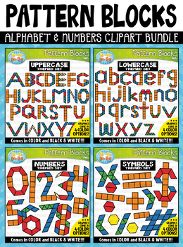Preview of Alphabet & Numbers Puzzle Pattern Blocks Clipart Mega Bundle
