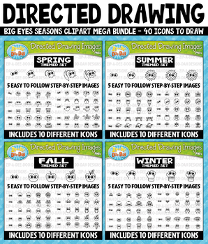 Preview of Seasons Big Eyes Directed Drawing Images Clipart Mega Bundle