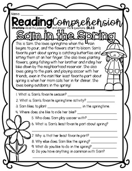 5 pages 2nd grade fiction reading comprehension passages worksheets