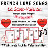 7 Worksheet Pack songs for French Learners FLE Valentine's