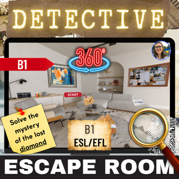 Preview of Detective Escape room 360° view English ESL/EFL B1 Intermediate present tenses