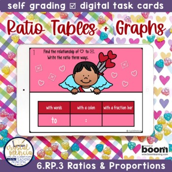 Preview of 6RP3 Valentine Ratio Tables and Graphs Boom Cards™ | Digital Task Cards