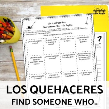 Preview of Los Quehaceres Chores Vocabulary Find Someone Who Spanish Speaking Activity