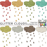 Glitter Clouds Clipart - April Showers/Rainy Day/Glitter