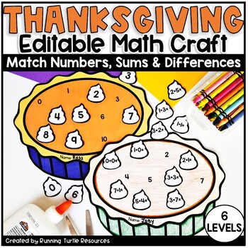 Preview of Thanksgiving Math Craft, Editable November Pumpkin Pie Craft