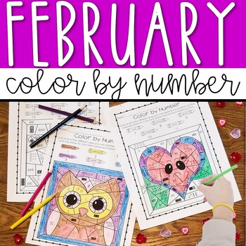 Preview of February Color by Number | Number Sense and Number Recognition Worksheets