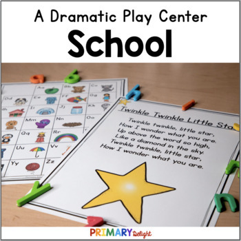 Preview of Pretend School Dramatic Play Center Printables and Labels for Preschool