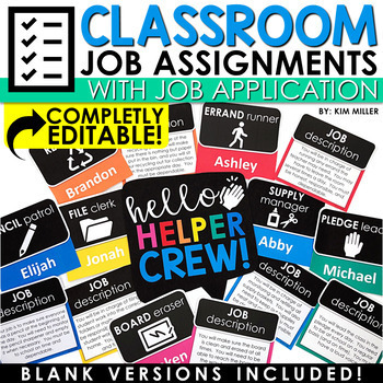 Preview of Editable Classroom Jobs Application Chore Chart Bright Rainbow Classroom Decor