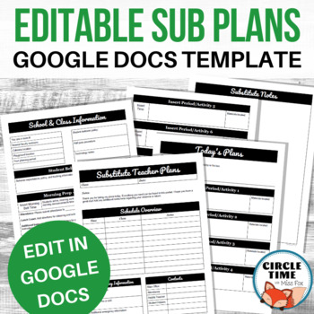 Preview of Editable Sub Plan Template, Casual Relief Teacher Notes Substitute Folder Binder