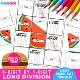 Long Division Worksheets | 4 Digit by 1 Digit | Mystery Pictures