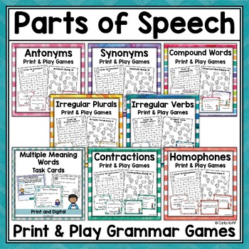 Preview of PARTS OF SPEECH Print & Play Grammar Games Bundle