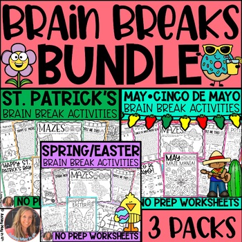 Preview of Spring Brain Break Activities BUNDLE for March April and May