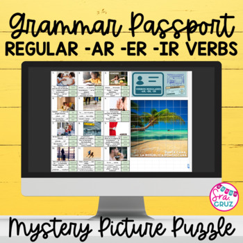 Preview of Regular AR ER IR Verbs Grammar Passport Mystery Picture Puzzle for Google Sheets