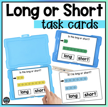 Preview of Long or Short Measurement Length Math Skills Task Cards Special Education Center