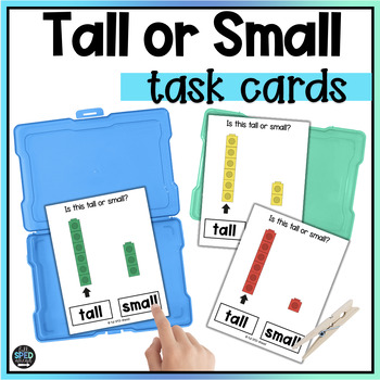 Preview of Tall or Small Measurement Length Math Skills Task Cards Special Education Center