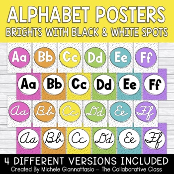 Preview of Alphabet Posters | Bright + Black & White Dots | Print + Cursive