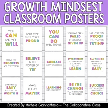 Preview of Growth Mindset Posters | Bright & Colorful | Set of 15 | Multiple Sizes Included