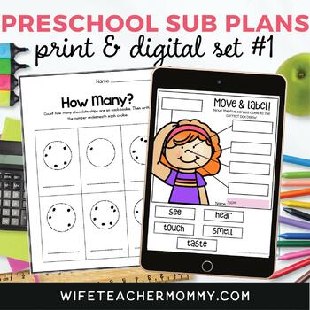 Preview of Preschool Sub Plans- Pre K Sub Plans Set #1 Print + Google Bundle