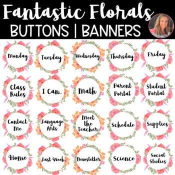 Preview of Spring Florals Canvas and Schoology Whimsical Buttons and Banners Bundle