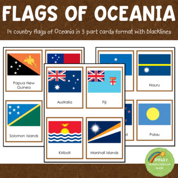 Preview of Oceania Australia Flags Montessori 3 Part Cards