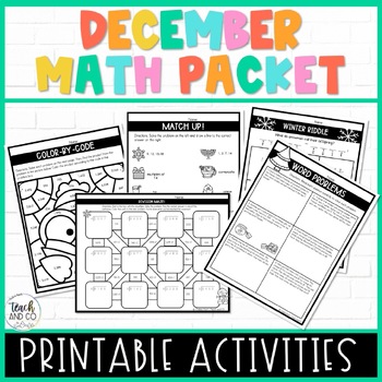 Preview of 4th Grade December Math Packet | Winter, Christmas Activity Pack Worksheets