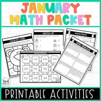 Preview of 4th Grade January Math Packet | Winter Activity Pack Worksheets