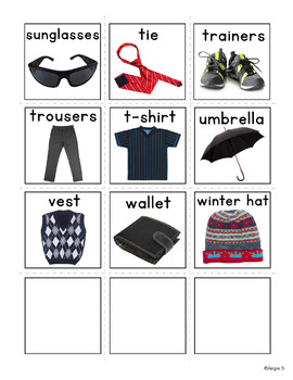Boys Clothes and Accessories Communication Cards for Autism, Clothing