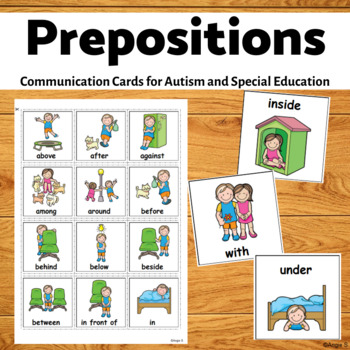 Preview of Prepositions Autism Communication Cards Special Education Vocabulary Flashcards