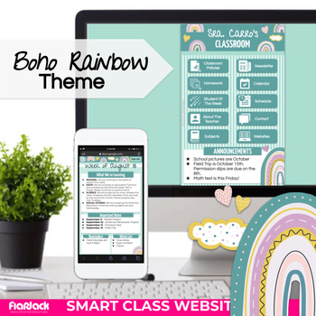 Preview of Boho Rainbow Parent Communication Google Slides Template | Class App Website