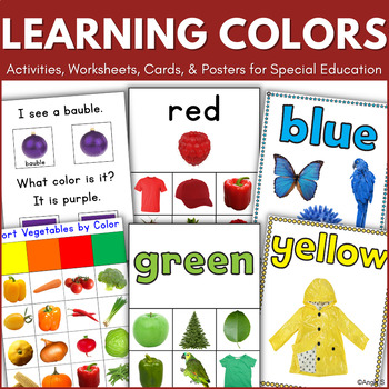 Preview of Learning Colors Activities Worksheets Cards and Posters Special Education Autism