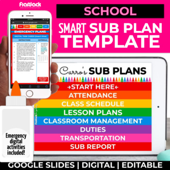 Preview of Editable Smart Sub Plan Templates + Emergency Activities | School Theme