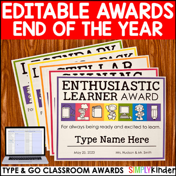 Preview of Editable End of the Year Awards & Certificates w/ Autofill for Students & Class