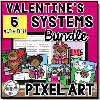 Preview of Solving Systems of Equations Valentines Digital Pixel Art Activities Bundle