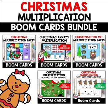 Preview of Christmas Multiplication Math Boom Cards Bundle