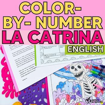 Preview of La Catrina Color By Number Reading in English Day of Dead