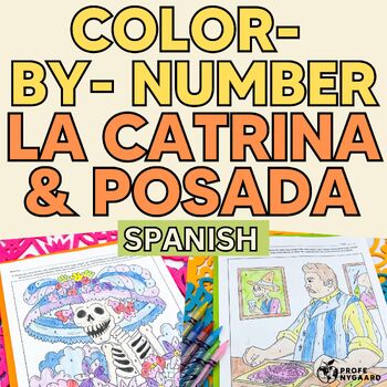 Preview of La Catrina & José Guadalupe Posada Color By Number Readings in Spanish