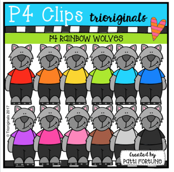 Preview of P4 RAINBOW Wolves (P4 Clips Trioriginals Clip Art)