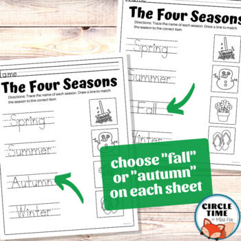 Preschool, Kindergarten Four Seasons Worksheets by Circle Time with