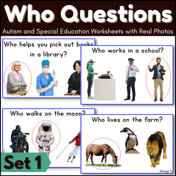 Preview of Who Questions Cards Real Pictures Autism Worksheets  Wh Questions Set 1