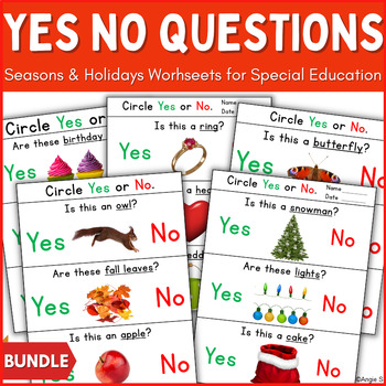 yes no questions bundle seasons and holidays autism worksheets by