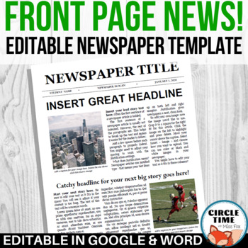 Preview of EDITABLE Newspaper Front Page Template, Google Docs & Microsoft Word