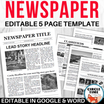 Editable Newspaper Template School Newsletter Student News Google Docs Word