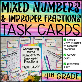 Preview of Converting Mixed Numbers to Improper Fractions Task Cards