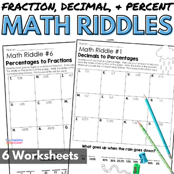 Preview of Converting Fractions, Decimals and Percents Math Riddles